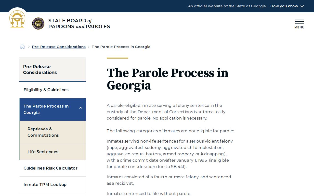 Richmond County parole release process information from the Georgia Parole Board