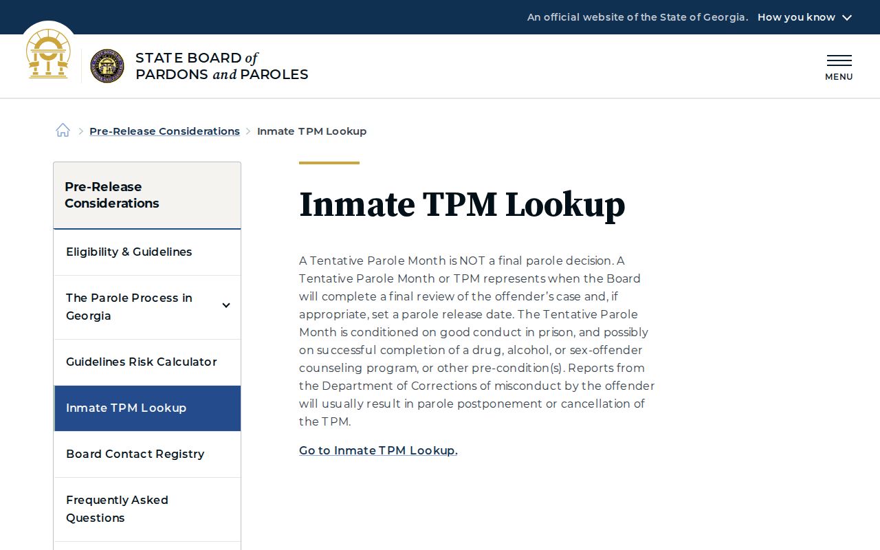 Richmond County projected release date and Georgia Tentative Parole Month explanation